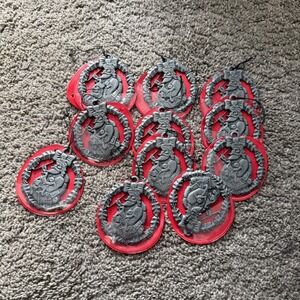 Vintage Santa Claus Christmas Ornaments Set of 10 Red and Gray Wreath Design